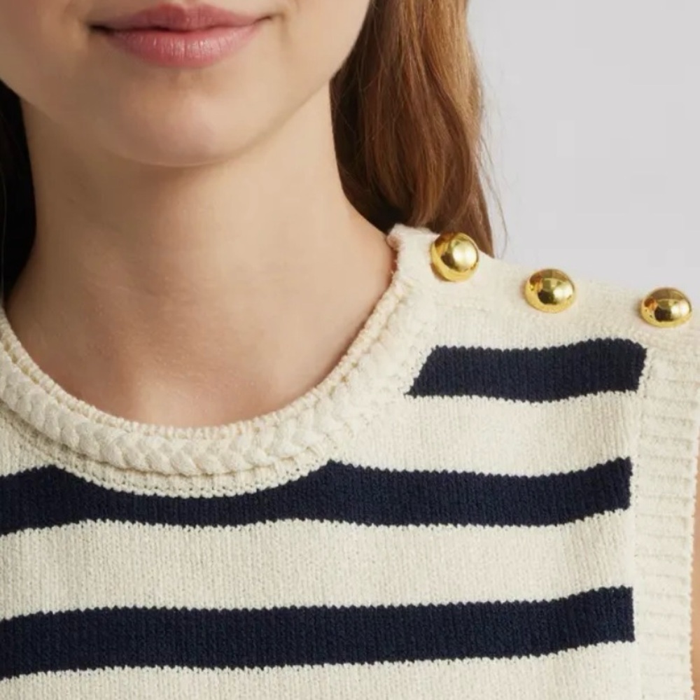 Frame The Harbor Vest Stripped Sleeveless Knit Top - Navy and Cream size XS - Picture 3 of 14